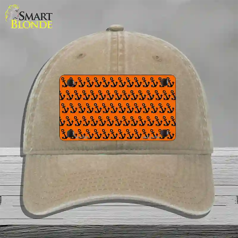 Orange Black Anchor Novelty License Plate Hat Unconstructed Cotton / Khaki