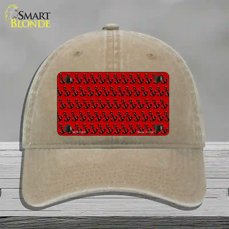 Red Black Anchor Novelty License Plate Hat Unconstructed Cotton / Khaki