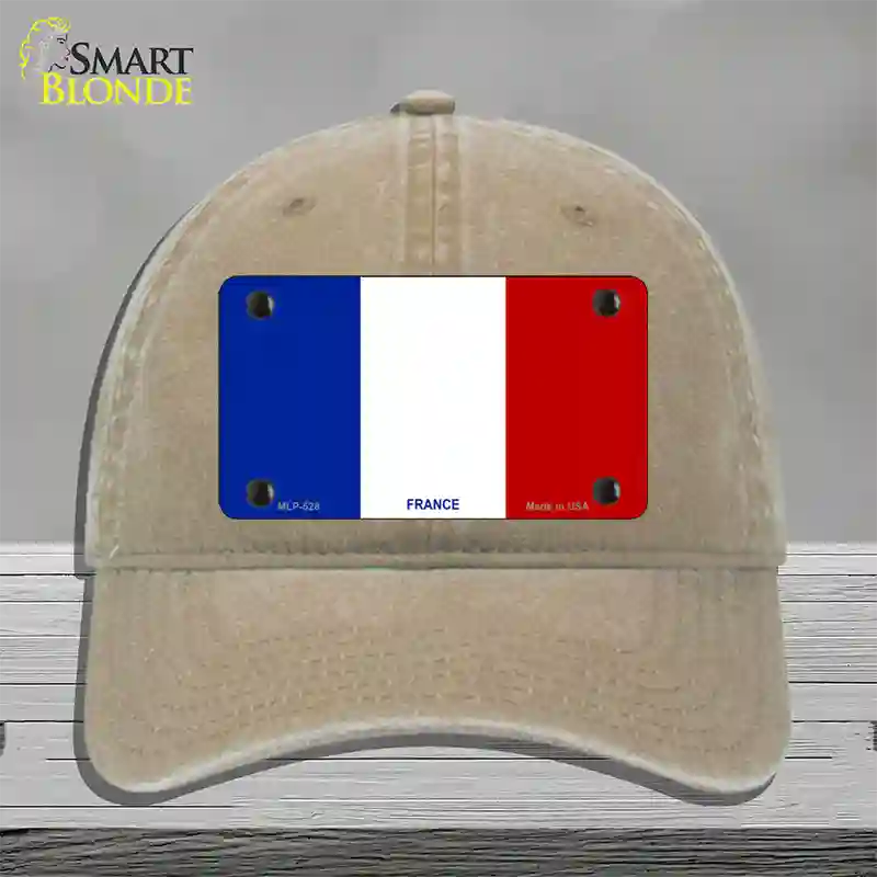 France Flag Novelty License Plate Hat Unconstructed Cotton / Khaki