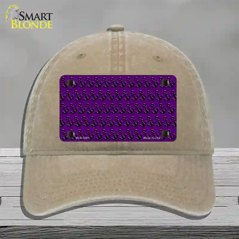 Purple Black Anchor Novelty License Plate Hat Unconstructed Cotton / Khaki