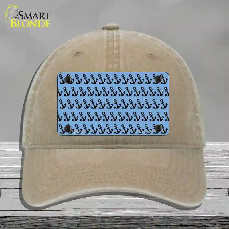 Light Blue Black Anchor Novelty License Plate Hat Unconstructed Cotton / Khaki