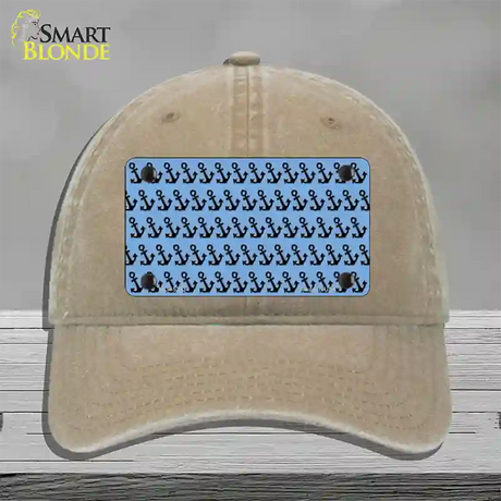 Light Blue Black Anchor Novelty License Plate Hat Unconstructed Cotton / Khaki