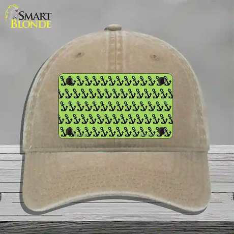 Lime Green Black Anchor Novelty License Plate Hat Unconstructed Cotton / Khaki