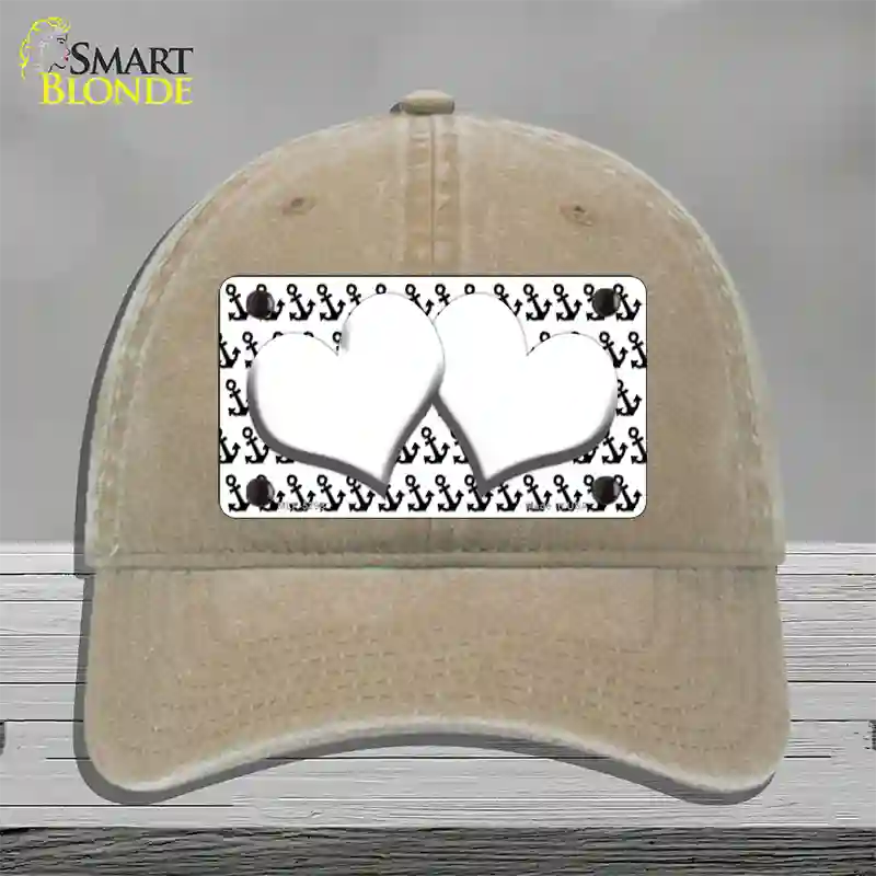 White Black Anchor White Heart Center Novelty License Plate Hat Unconstructed Cotton / Khaki