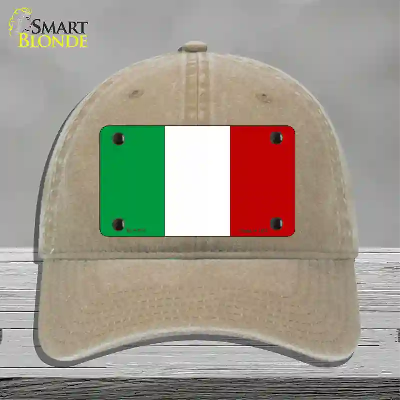 Italy Flag Novelty License Plate Hat Unconstructed Cotton / Khaki