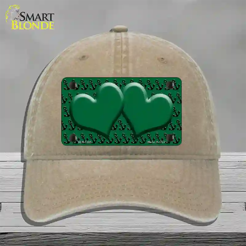 Green Black Anchor Green Heart Center Novelty License Plate Hat Unconstructed Cotton / Khaki