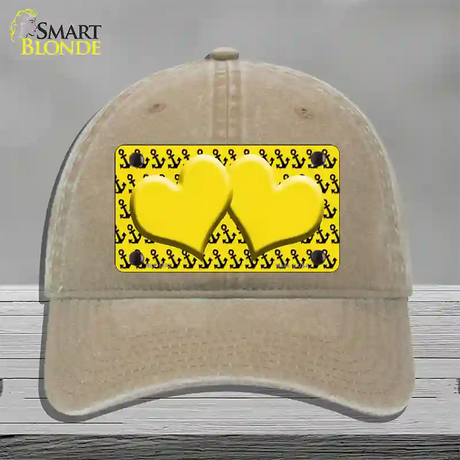 Yellow Black Anchor Yellow Heart Center Novelty License Plate Hat Unconstructed Cotton / Khaki