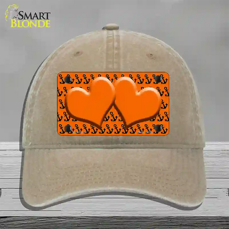 Orange Black Anchor Orange Heart Center Novelty License Plate Hat Unconstructed Cotton / Khaki