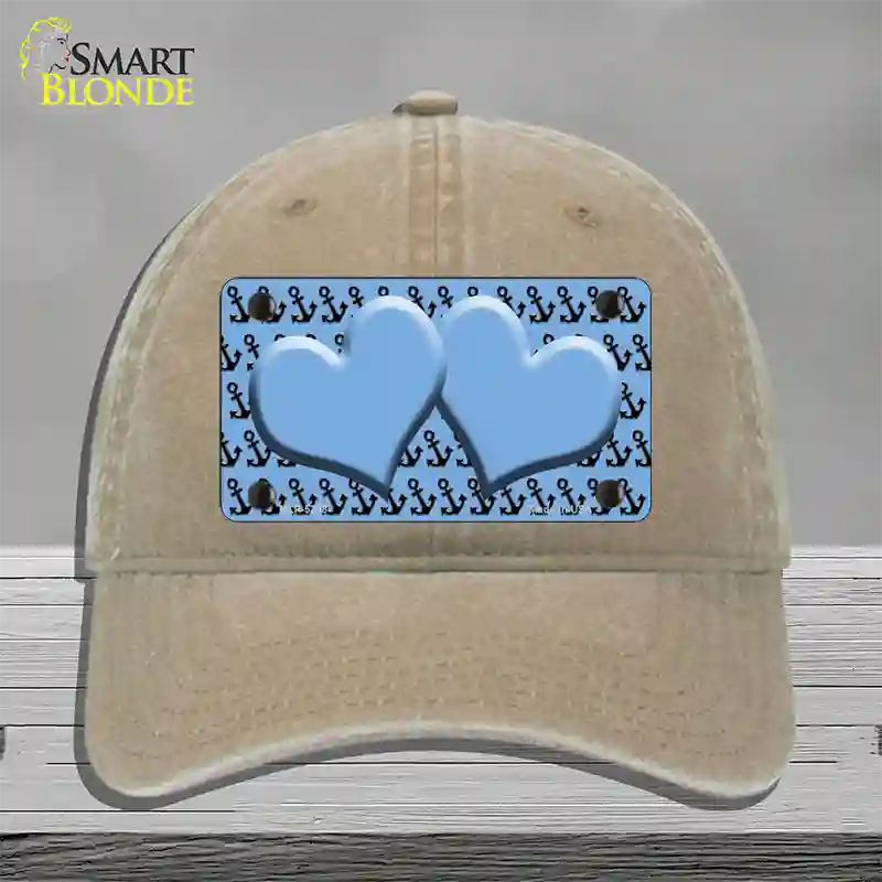 Light Blue Black Anchor Light Blue Heart Center Novelty License Plate Hat Unconstructed Cotton / Khaki