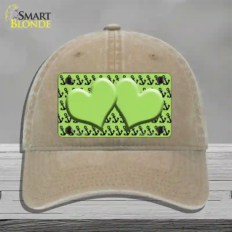 Lime Green Black Anchor Lime Green Heart Center Novelty License Plate Hat Unconstructed Cotton / Khaki