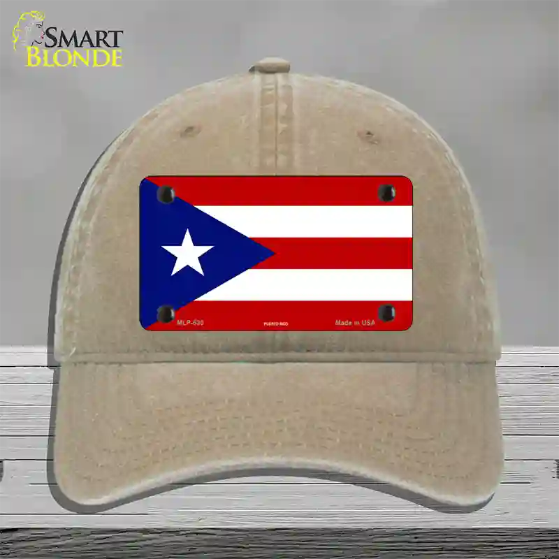 Puerto Rico Flag Novelty License Plate Hat Unconstructed Cotton / Khaki