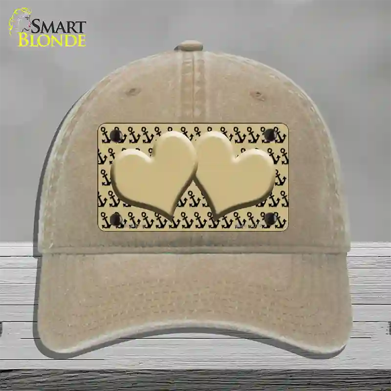 Gold Black Anchor Gold Heart Center Novelty License Plate Hat Unconstructed Cotton / Khaki