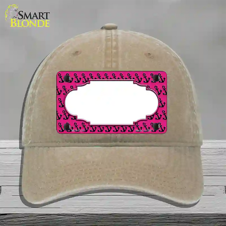 Pink Black Anchor Scallop Center Novelty License Plate Hat Unconstructed Cotton / Khaki