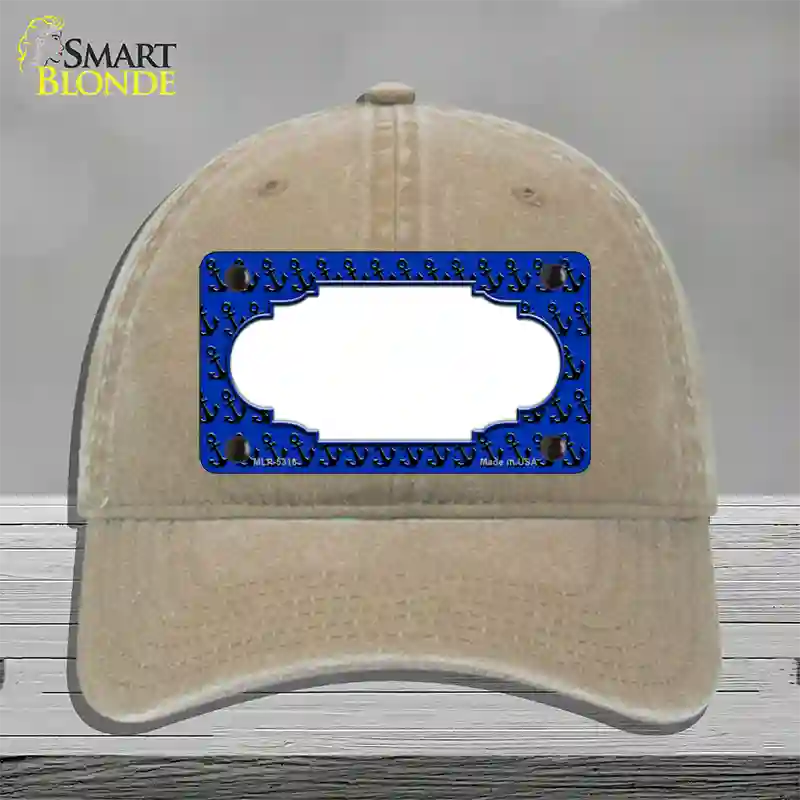 Blue Black Anchor Scallop Center Novelty License Plate Hat Unconstructed Cotton / Khaki