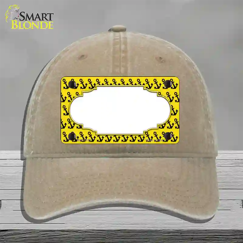 Yellow Black Anchor Scallop Center Novelty License Plate Hat Unconstructed Cotton / Khaki