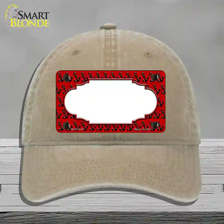 Red Black Anchor Scallop Center Novelty License Plate Hat Unconstructed Cotton / Khaki