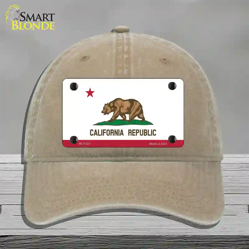 California State Flag Novelty License Plate Hat Unconstructed Cotton / Khaki