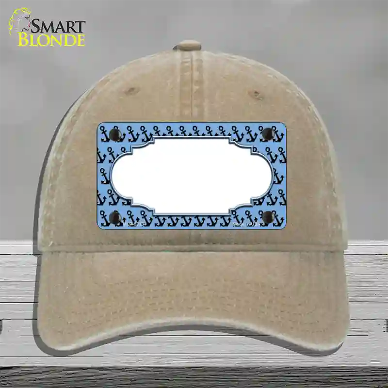 Light Blue Black Anchor Scallop Center Novelty License Plate Hat Unconstructed Cotton / Khaki