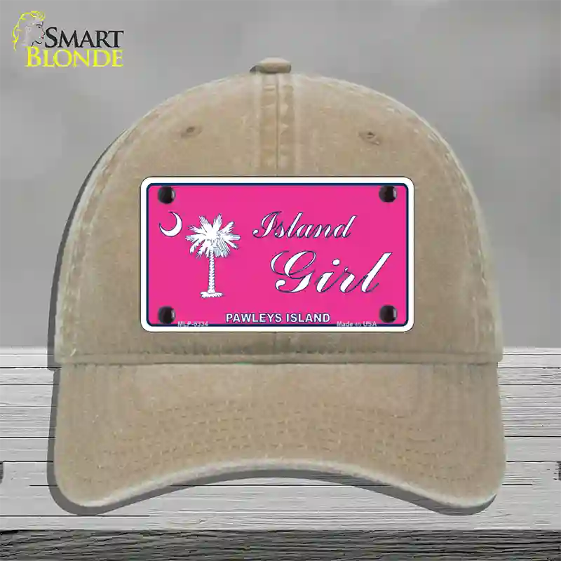 Island Girl Pink Novelty License Plate Hat Unconstructed Cotton / Khaki