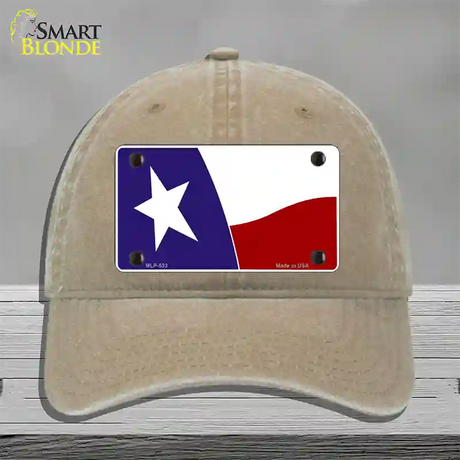 Texas State Flag Waving Novelty License Plate Hat Unconstructed Cotton / Khaki