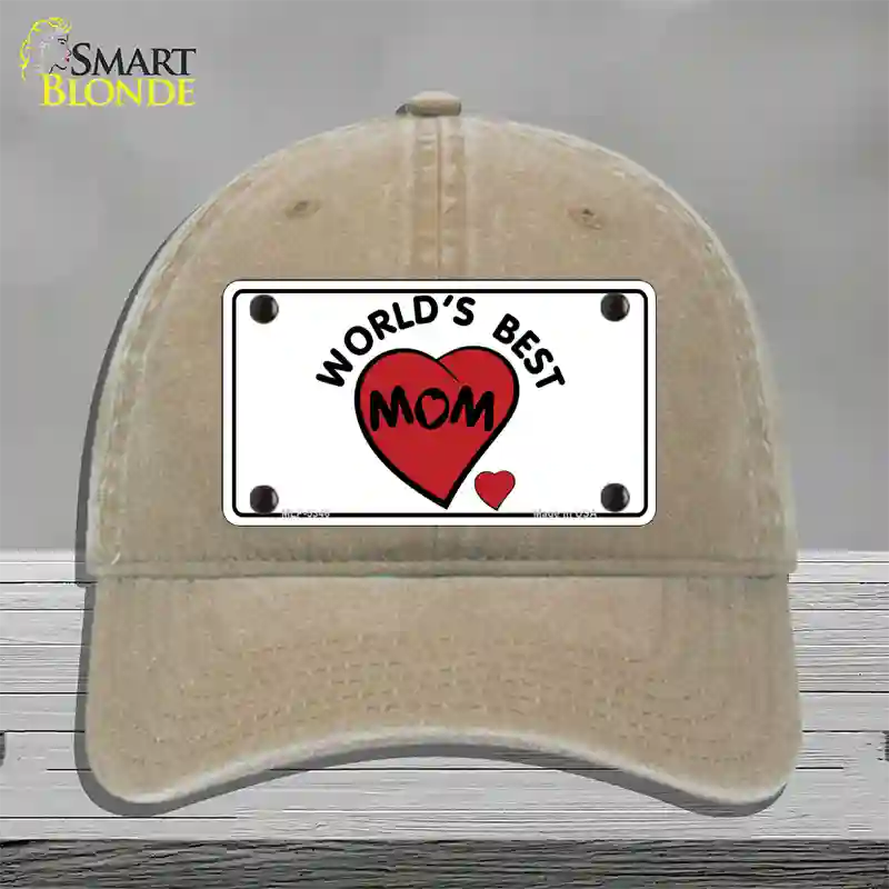 Worlds Best Mom Novelty License Plate Hat Unconstructed Cotton / Khaki