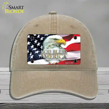 God Bless America Eagle Novelty License Plate Hat Unconstructed Cotton / Khaki