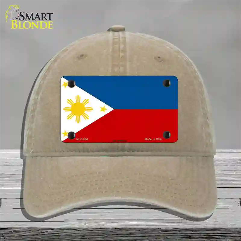 Philippines Flag Novelty License Plate Hat Unconstructed Cotton / Khaki