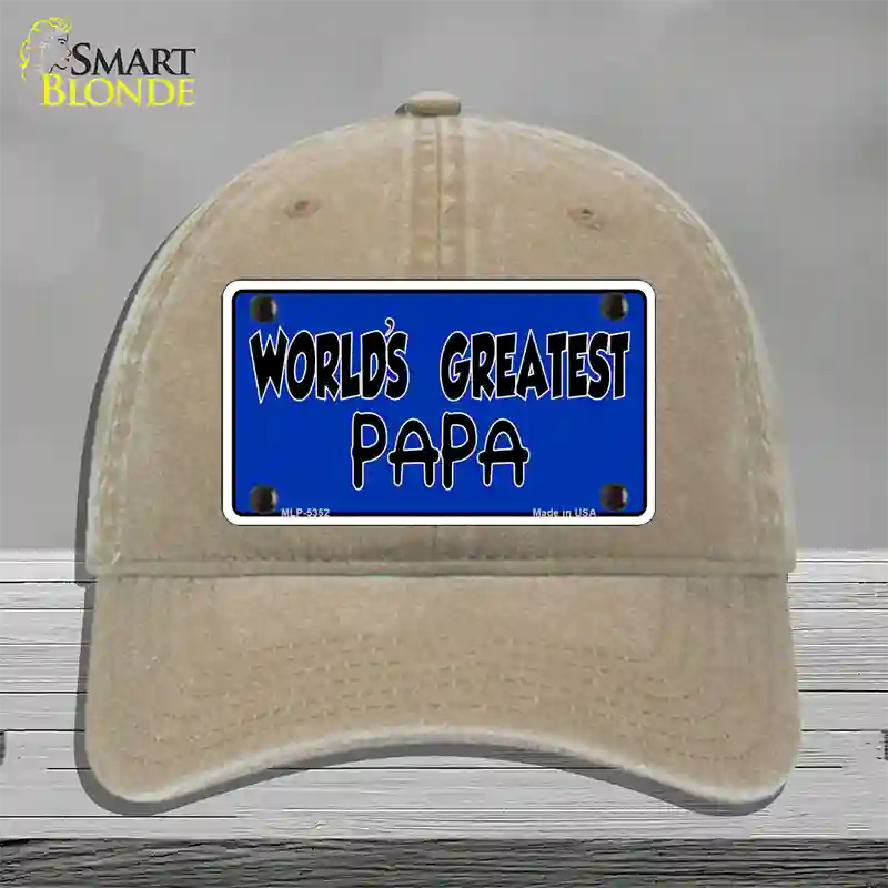 Worlds Greatest PaPa Novelty License Plate Hat Unconstructed Cotton / Khaki