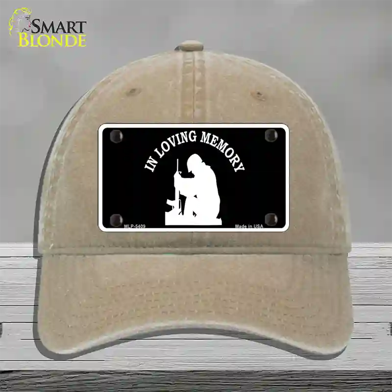 In Loving Memory Sitting Novelty License Plate Hat Unconstructed Cotton / Khaki