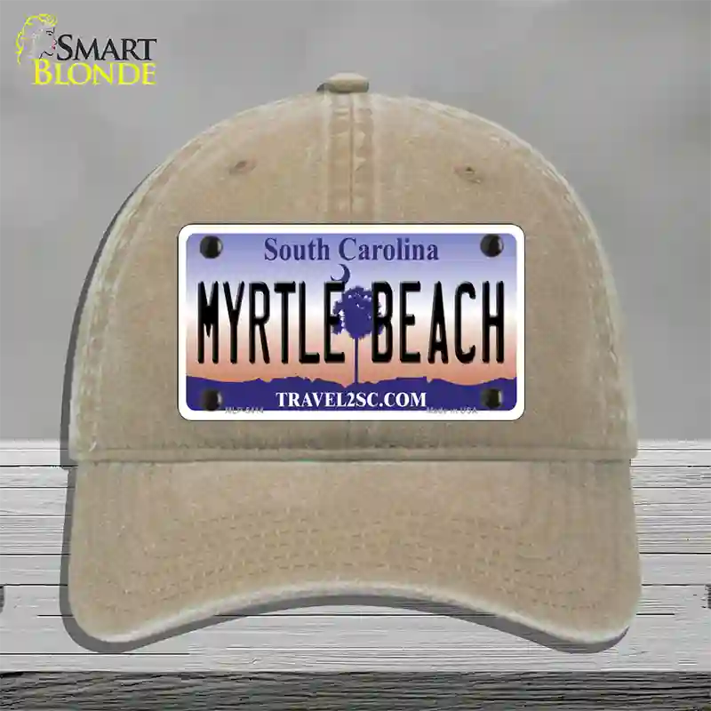 Myrtle Beach South Carolina Novelty License Plate Hat Unconstructed Cotton / Khaki