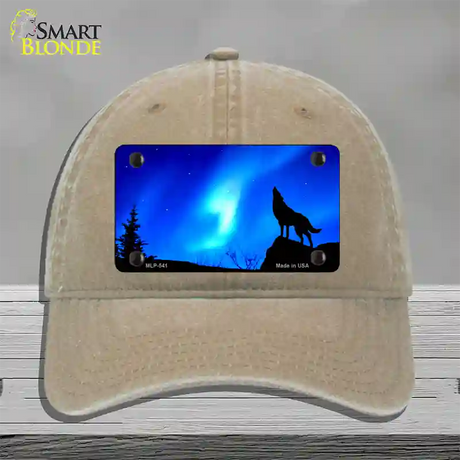 Wolf Howling Novelty License Plate Hat Unconstructed Cotton / Khaki