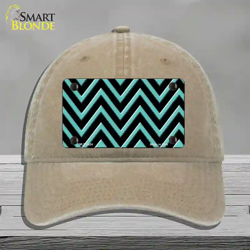 Tiffany Blue Chevron Novelty License Plate Hat Unconstructed Cotton / Khaki