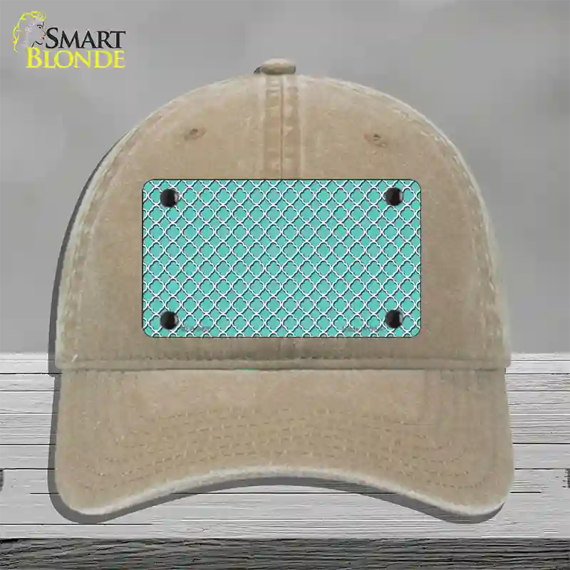Tiffany Blue White Quatrefoil Novelty License Plate Hat Unconstructed Cotton / Khaki