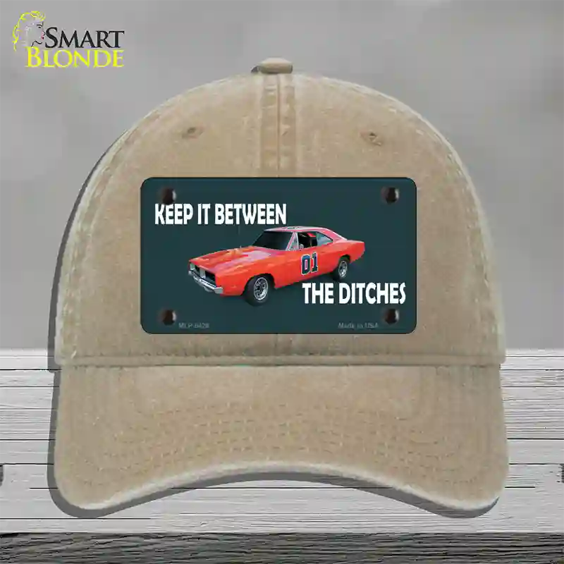 Between The Ditches Novelty License Plate Hat Unconstructed Cotton / Khaki