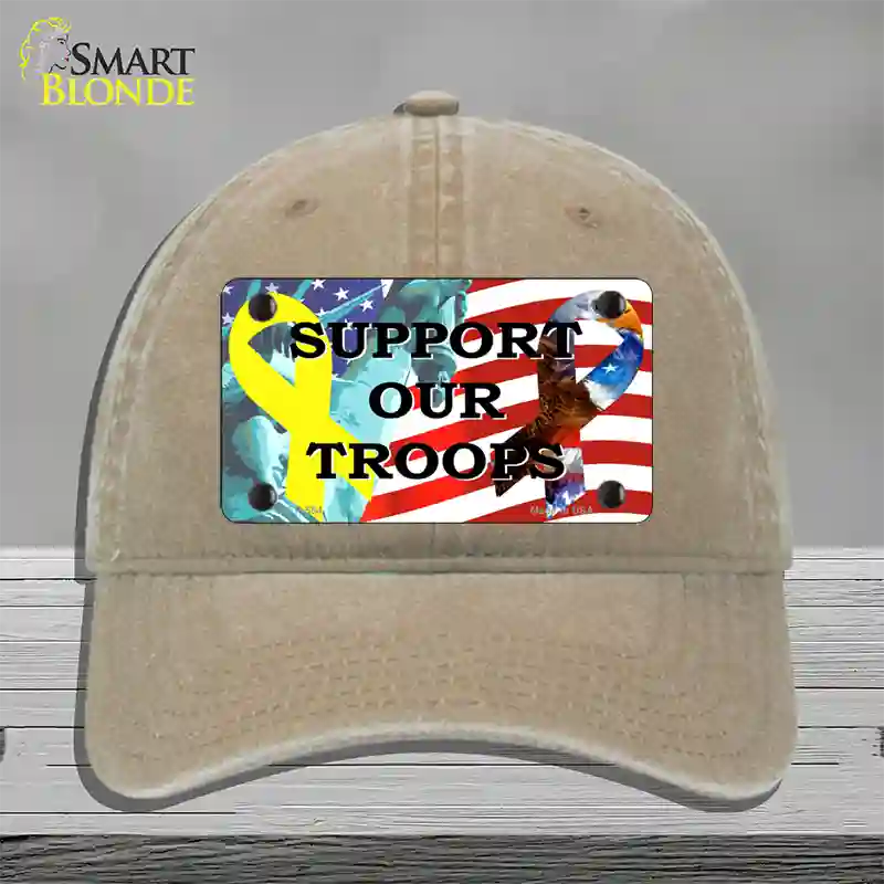 Support Our Troops Ribbon Novelty License Plate Hat Unconstructed Cotton / Khaki