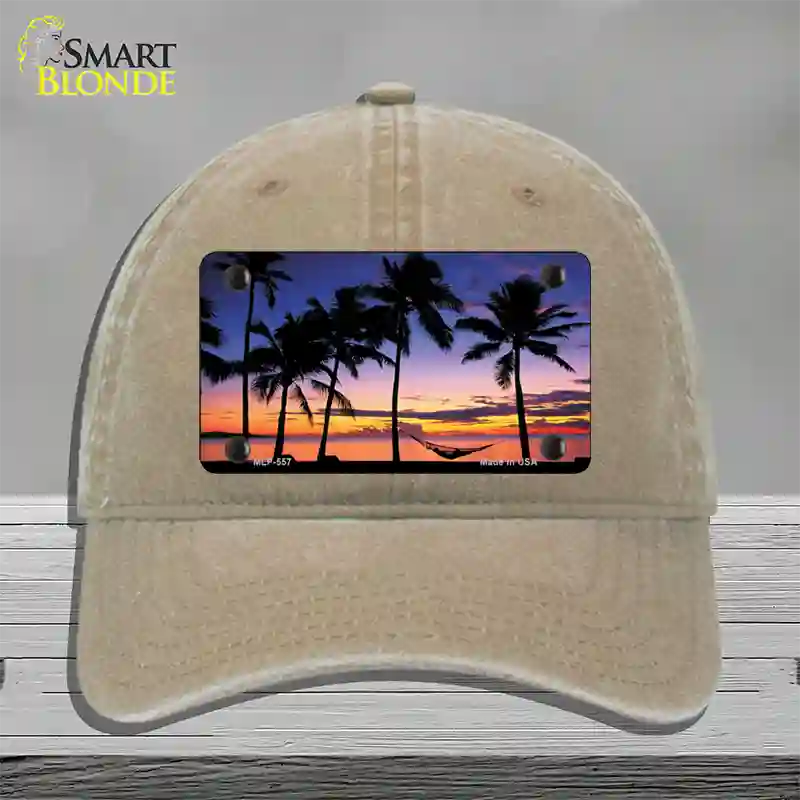 Sunset Hammock Novelty License Plate Hat Unconstructed Cotton / Khaki