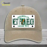 West Palm Beach Florida Novelty License Plate Hat Unconstructed Cotton / Khaki