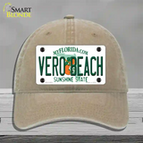 Vero Beach Florida Novelty License Plate Hat Unconstructed Cotton / Khaki