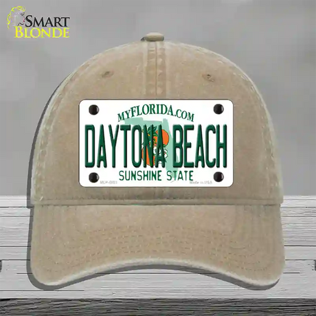 Daytona Beach Florida Novelty License Plate Hat Unconstructed Cotton / Khaki