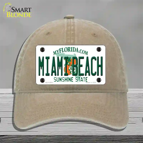 Miami Beach Florida Novelty License Plate Hat Unconstructed Cotton / Khaki