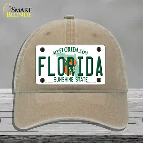 Florida Sunshine State Novelty License Plate Hat Unconstructed Cotton / Khaki