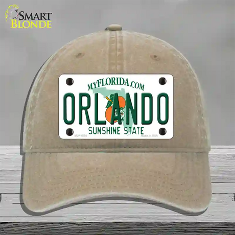 Orlando Florida Novelty License Plate Hat Unconstructed Cotton / Khaki