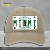 Miami Florida Novelty License Plate Hat Unconstructed Cotton / Khaki