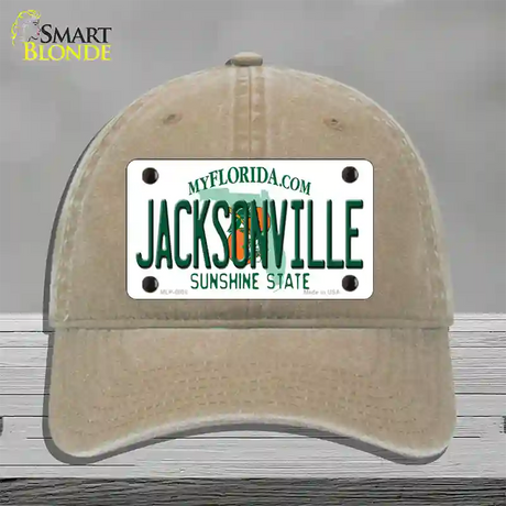 Jacksonville Florida Novelty License Plate Hat Unconstructed Cotton / Khaki