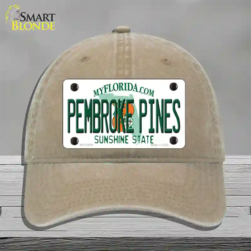 Pembroke Pines Florida Novelty License Plate Hat Unconstructed Cotton / Khaki