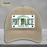 Port St Lucie Florida Novelty License Plate Hat Unconstructed Cotton / Khaki