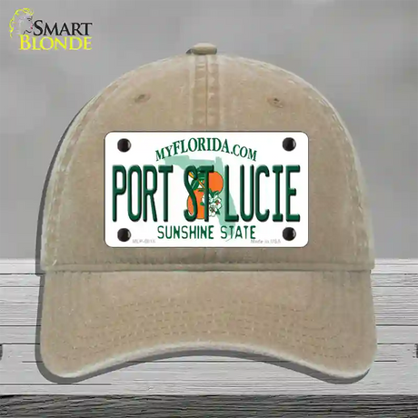 Port St Lucie Florida Novelty License Plate Hat Unconstructed Cotton / Khaki