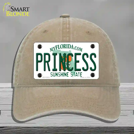 Princess Florida Novelty License Plate Hat Unconstructed Cotton / Khaki