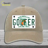 Golfer Florida Novelty License Plate Hat Unconstructed Cotton / Khaki