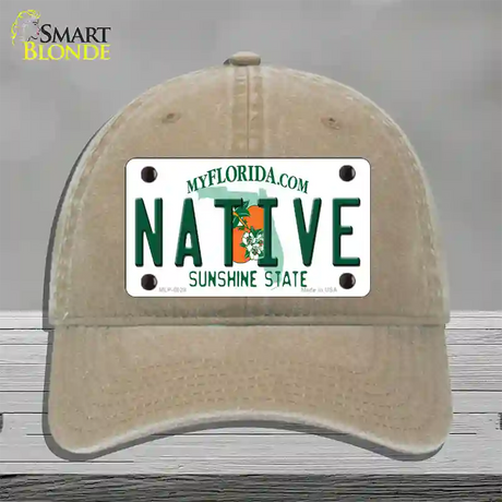 Native Florida Novelty License Plate Hat Unconstructed Cotton / Khaki